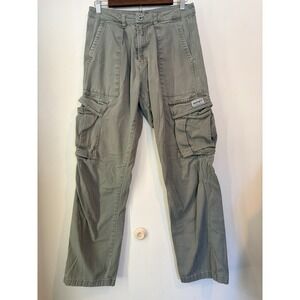 Young LA Cargo Pants Mens 32 Long Green Straight Leg Baggy Stretch Streetwear